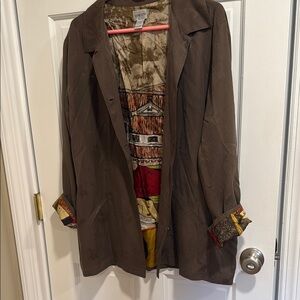 Chico's Brown Blazer with Relaxed Fit and Patterned Lining